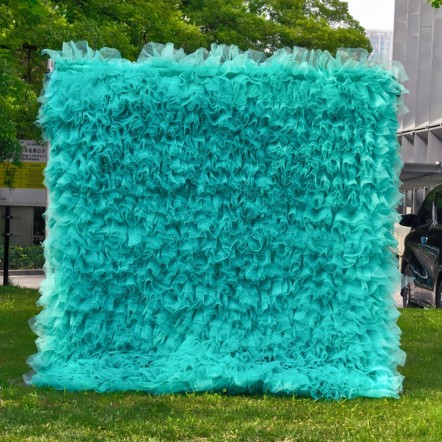 3M x 3M Aqua Ruffle Mesh Backdrop Wall for Weddings & Parties