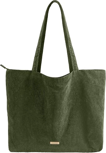 VANDEL Corduroy Tote Bag for Women and Men with Zipper and Inner Pockets. Cute School Tote Bag with Zipper, Aesthetic