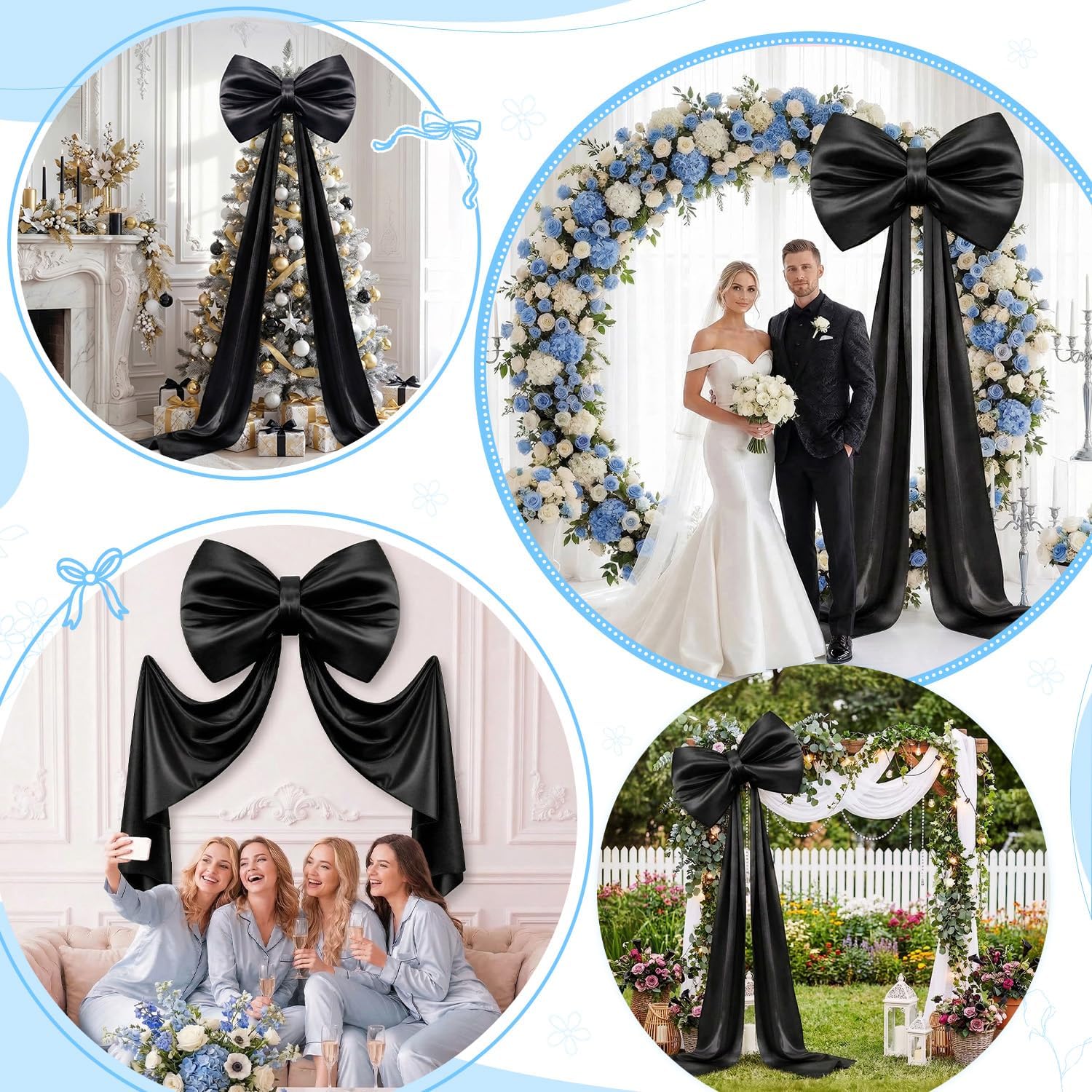 FOTSHARER 70 x 22 Inch Big Black Bow for Party Decorations, 3D Firm Stays Upright Satin Bows for Coquette Backdrop Wall Decor, Bow Room Decor Long Ribbon Tie for Hanging, Gift & Coquette Wall Decors