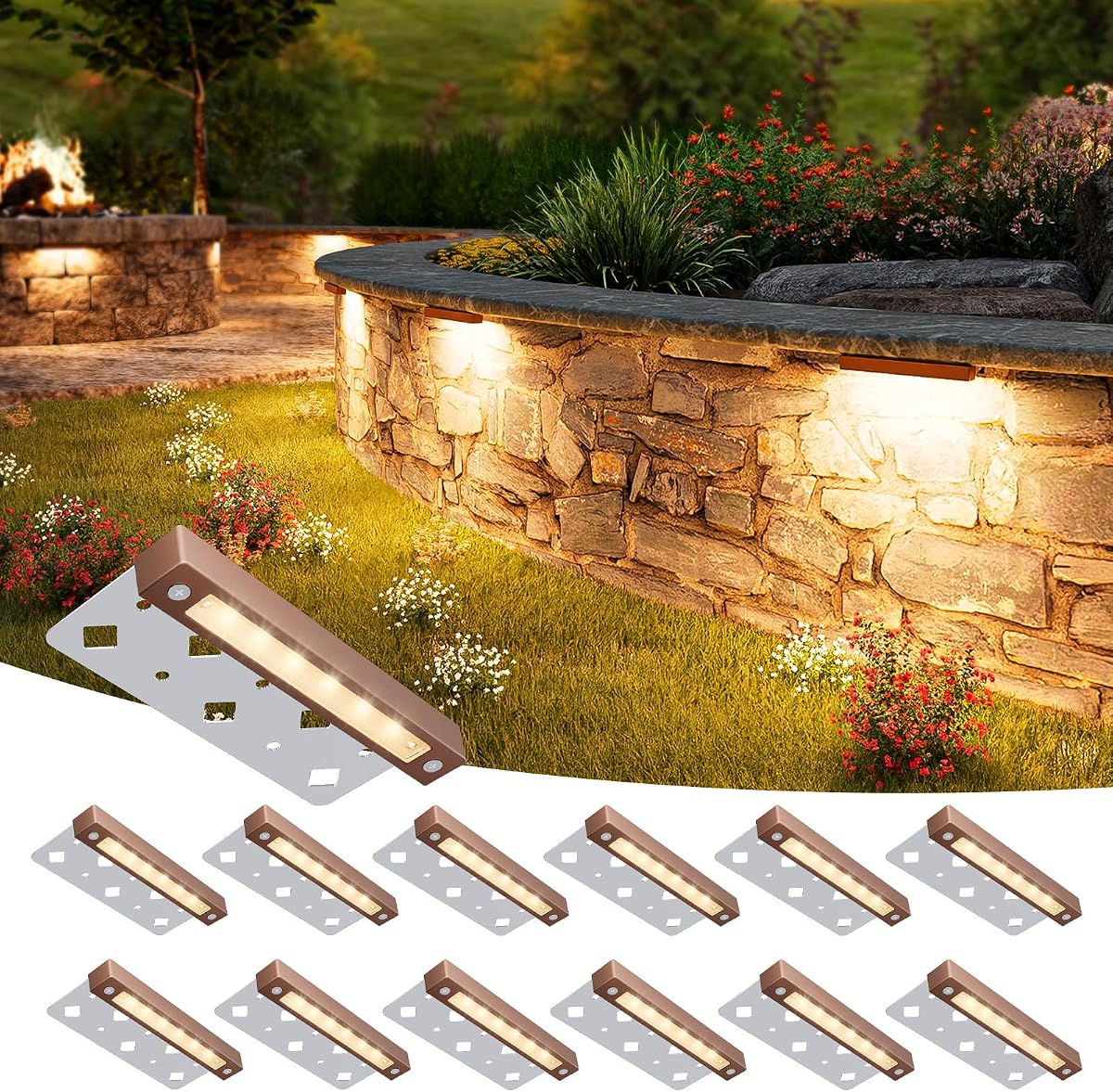 VOLISUN Luces de pared de contención de 7 pulgadas, iluminación de paisaje duro 2700K, paquete de 12 | IP65 impermeable, iluminación de paisaje de bajo voltaje cortable, luces de adoquín de 12 V, luces de paso para exteriores de 3 W, ETL