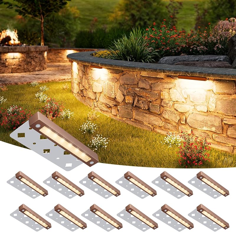 VOLISUN Luces de pared de contención de 7 pulgadas, iluminación de paisaje duro 2700K, paquete de 12 | IP65 impermeable, iluminación de paisaje de bajo voltaje cortable, luces de adoquín de 12 V, luces de paso para exteriores de 3 W, ETL