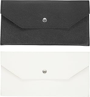 PATIKIL 2個 PUレザーエンベロープウォレットカード 再利用可能なマネーポーチ小型レザーオーガナイザーポーチ 女性用メンズ用トラベル 黒/ホワイト