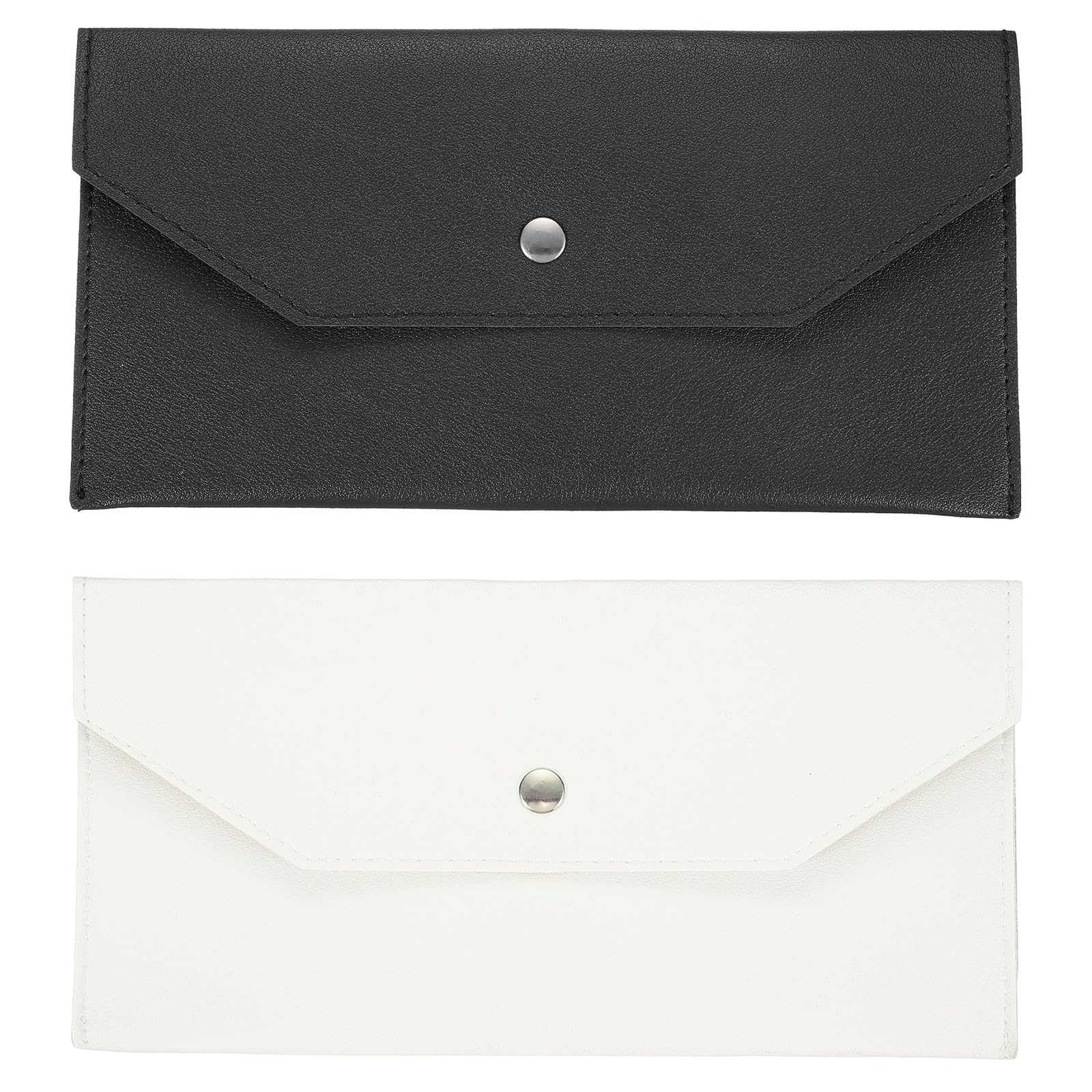 PATIKIL 2Pcs PU Leather Envelope Wallet Card, Reusable Money Pouch Small Leather Organizer Pouch for Women Men Travel,Black/White