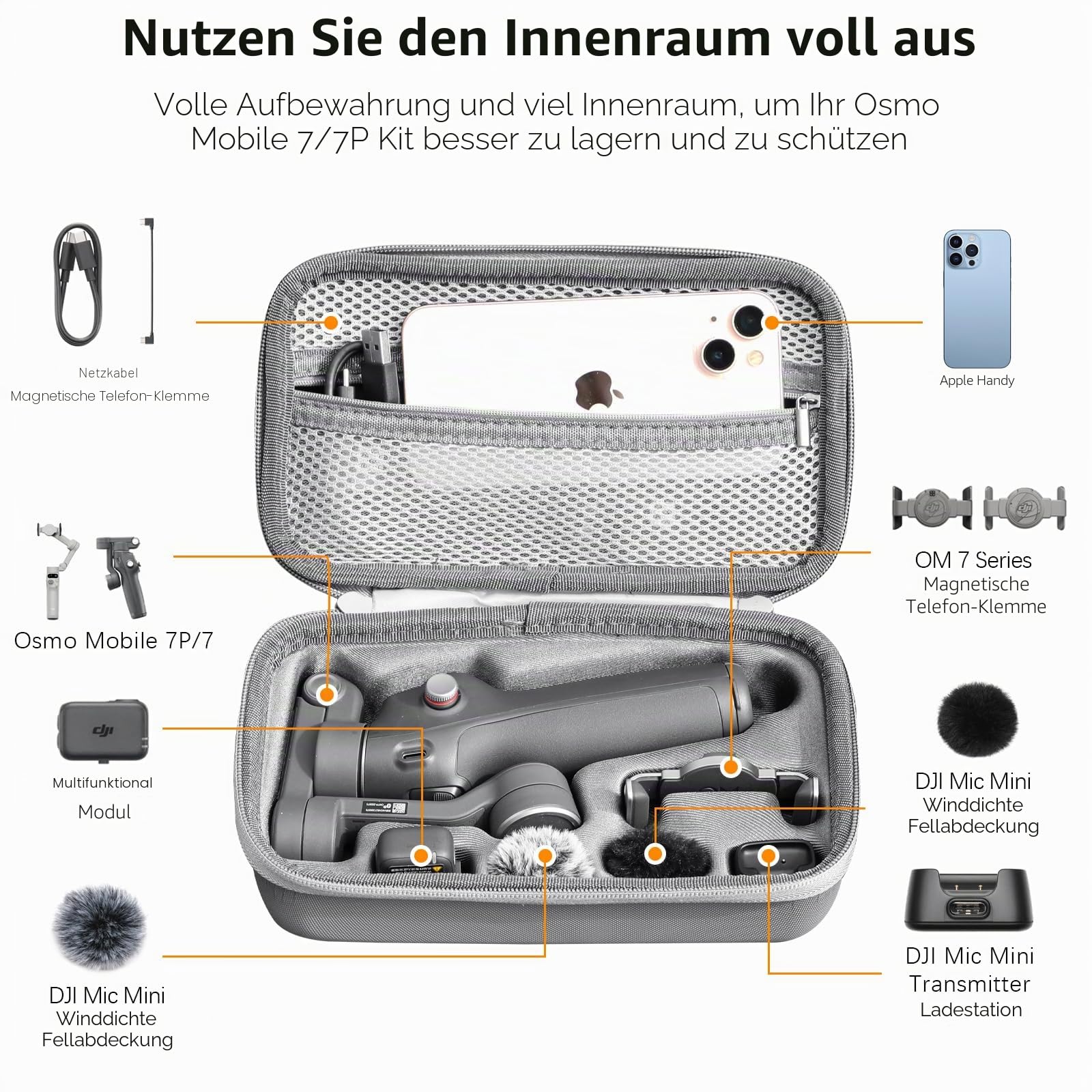 Osmo 7P Tasche, tragbare Aufbewahrungstasche, kompakte Tragetasche für DJI Osmo Mobile 7P Vlog Combo Zubehör, Hellgrau [Nur Hülle]