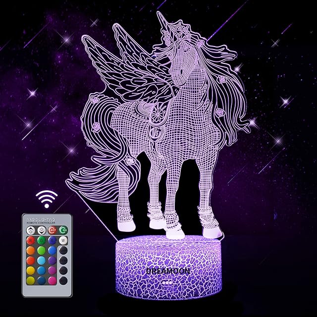 DREAMOON Unicorn Light Unicorn Gift for Girls, 3D Illusion Lamp 16 Colors Changing with Remote, Birthday Christmas Gift for Kids Children