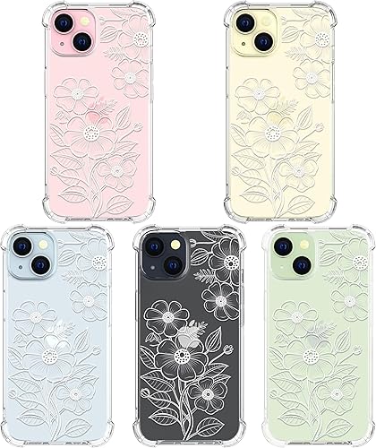 Miniatura 3 de Funda compatible con iPhone 15 Plus, linda flor floral transparente para mujeres, diseño femenino, funda transparente de diseño floral, compatible