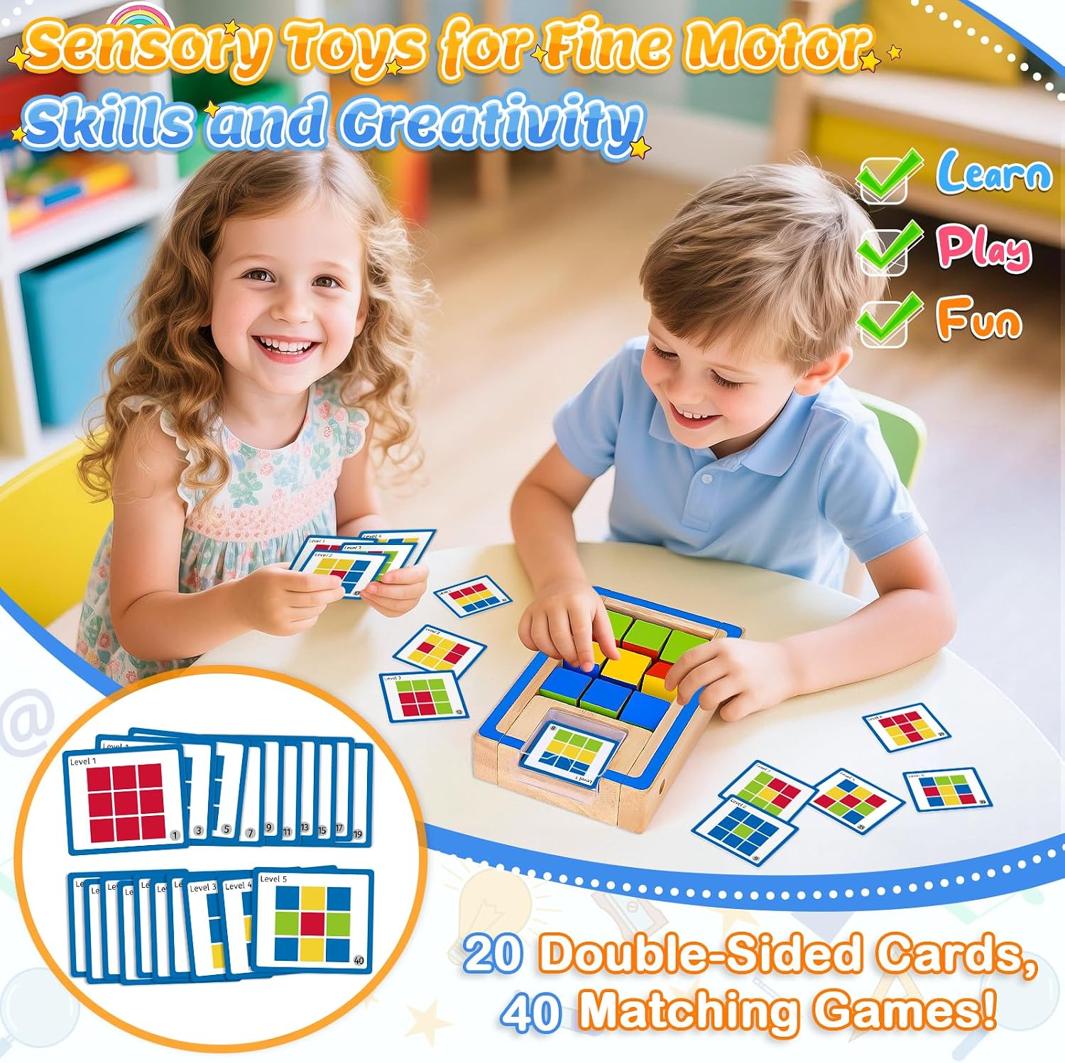 Toys for 3 4 5 Year Old Boy Girls: Montessori Wooden Colour Matching Toys Age 2-4 Kids IQ Puzzle Toy, Gifts for 3+ Year Old Boys, Toddler Educational Learning Toy Travel Games Birthday Presents - 3