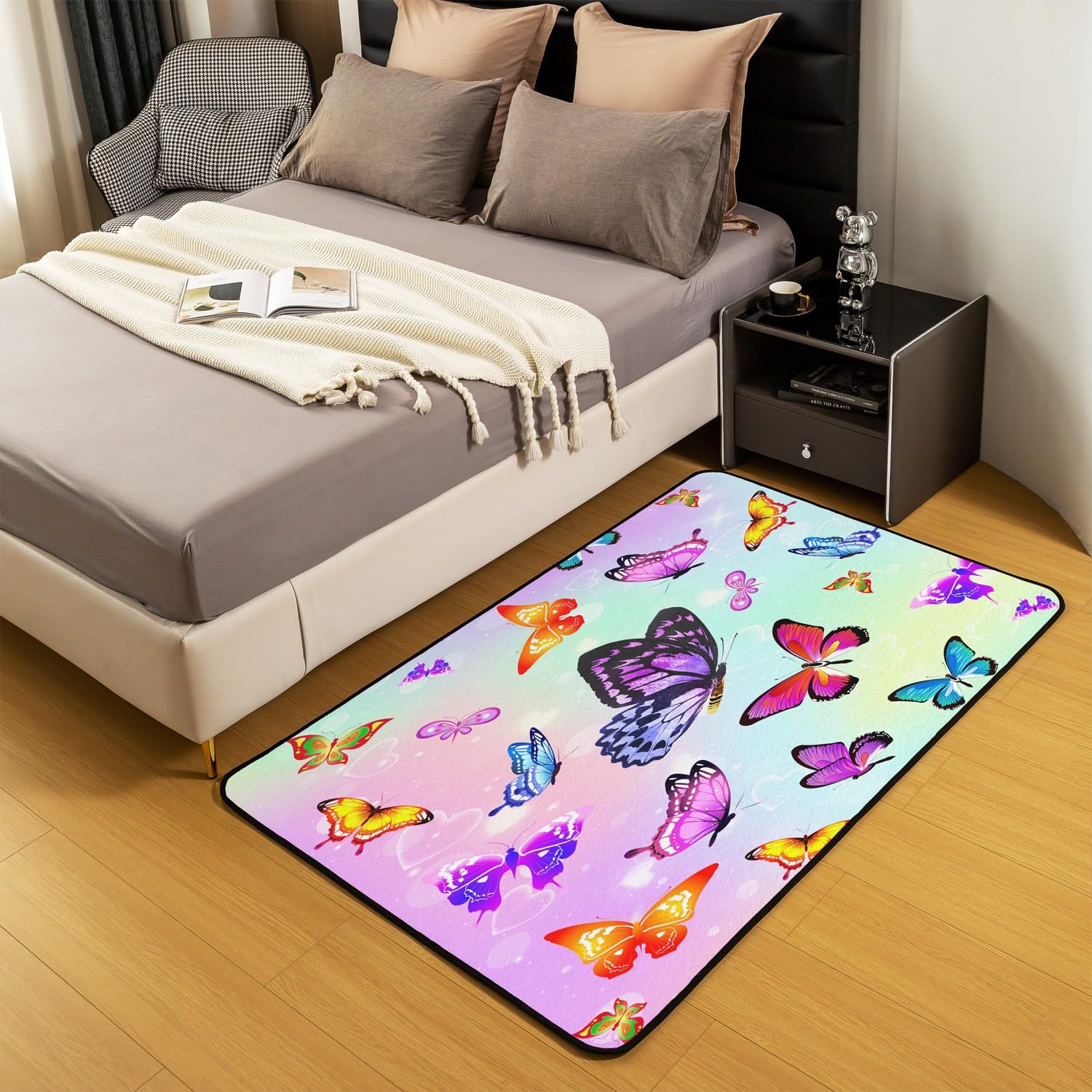 Dywanik w kształcie motyla 150 x 200 cm dzieci motyle dekoracyjny dywan dla chłopców dziewcząt latający motyl wzór dywany do salonu sypialni antypoślizgowy motyw zwierzęcy 3D wewnętrzna mata podłogowa