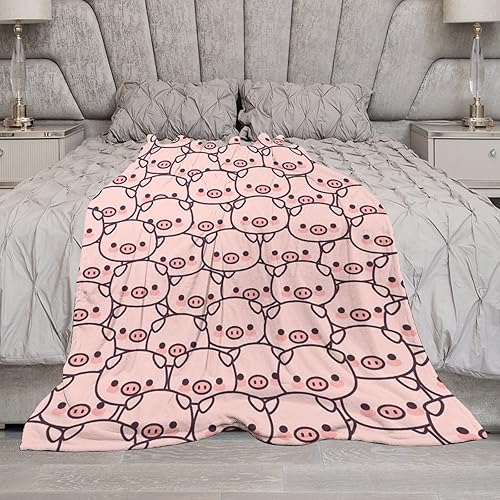 Miniatura 7 de Manta de cerdo para regalo, manta de franela polar de 50 x 60 pulgadas, suave para niñas, niños y adultos, ligera, cómoda, cálida manta con temática
