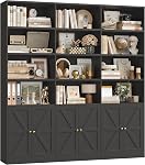 FACBOTALL 75" Triple large bibliothèque, bibliothèque et bibliothèque avec 6 Ferme Portes, 71" Large 6 Tablette de livre Tier avec 18 Étagères de rangement, grandes étagères en bois, grande bibliothèque pour le bureau à domicile, noir