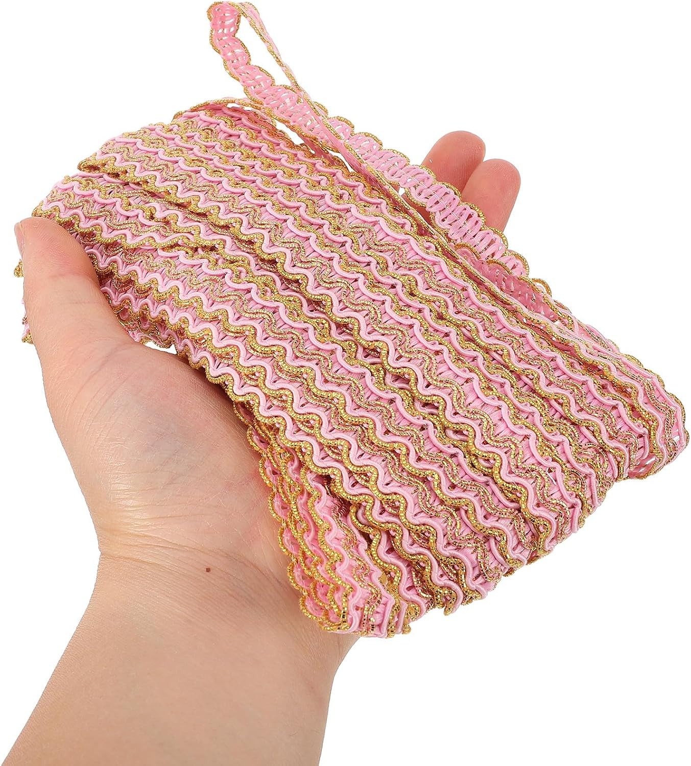 Didiseaon Metallic Double-Edge S-Shaped Wavy Braid Trim 12 Meters Pink Embroidery Clothes Trim DIY Sewing Decorative Lace for Apparel and Curtain Craft