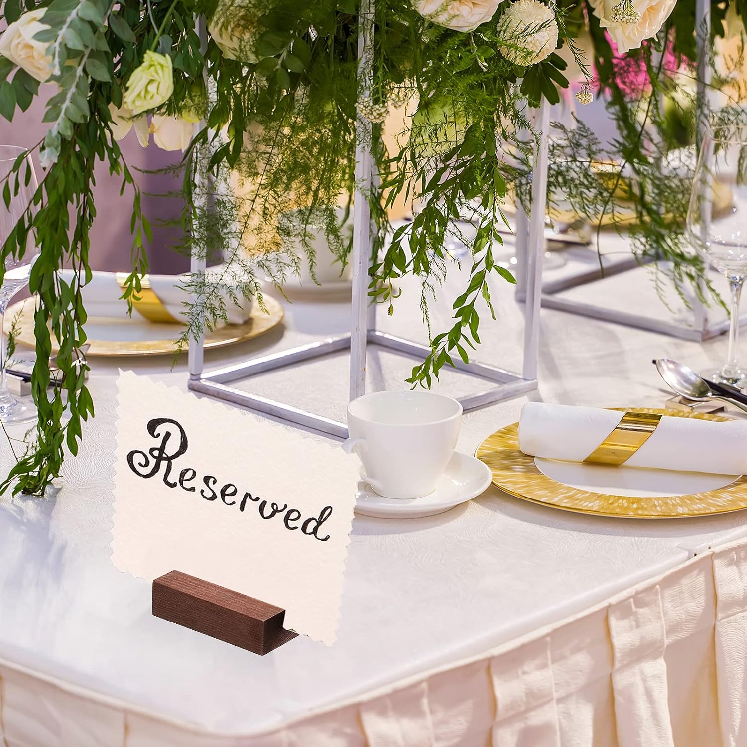 12 Pieces Wood Place Card Holders Wood Sign Table Number Stands Name Card Holder for Wedding Party Events Decoration(3 x 1.6 x 0.8 Inch,Walnut Color) - Image 4