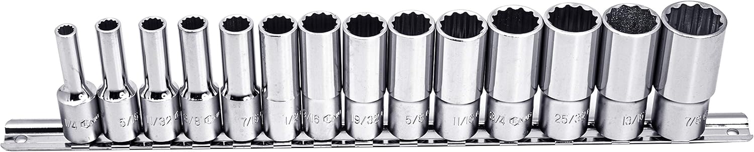 GENIUS TOOLS 14PC 3/8" Dr. SAE Deep Hand Socket Set (12-Point) - TW-314SD