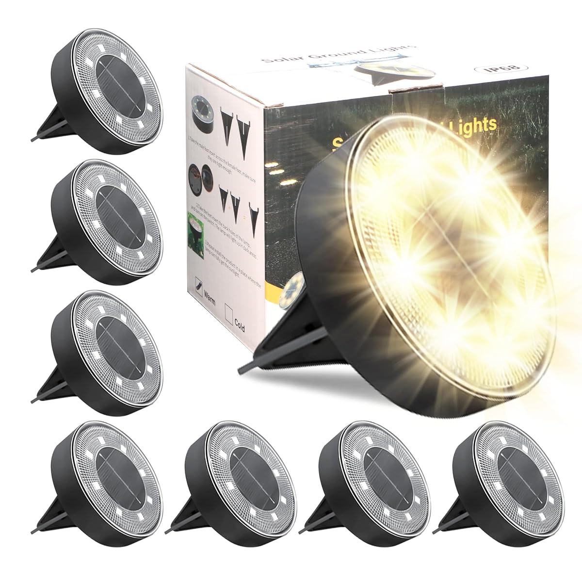 Solar In-Ground Lights 2025, 8 Led Bright Outdoor Ip68 Waterproof Garden