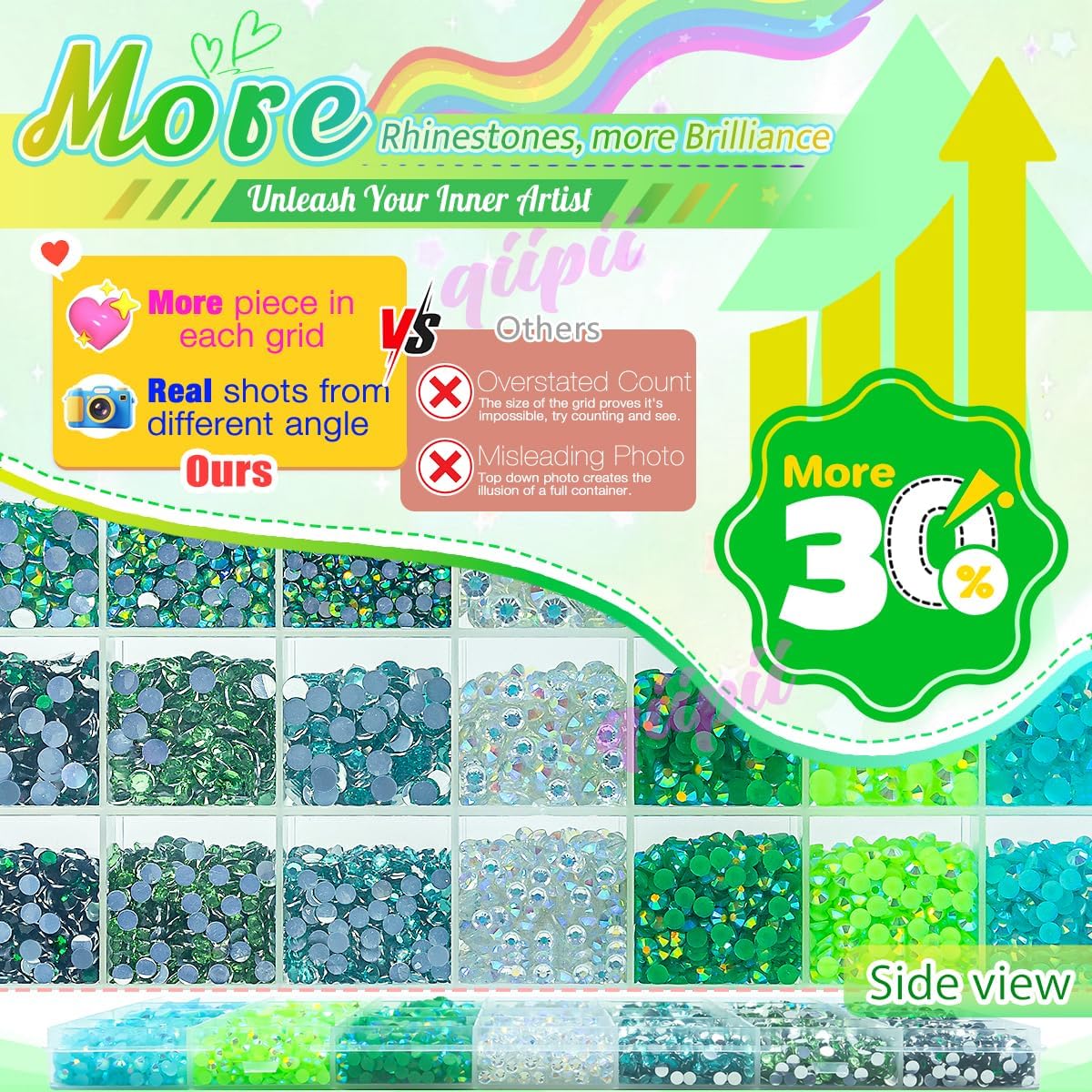 28 Types Green Jelly Resin Rhinestones w B7000 Jewelry Glue for Bedazzling Crafting 3mm-6mm Flatback Colorful Light Green Dark Green AB Stones Gems Diamonds for Nail Face Makeup Crafts Tumblers - Image 3