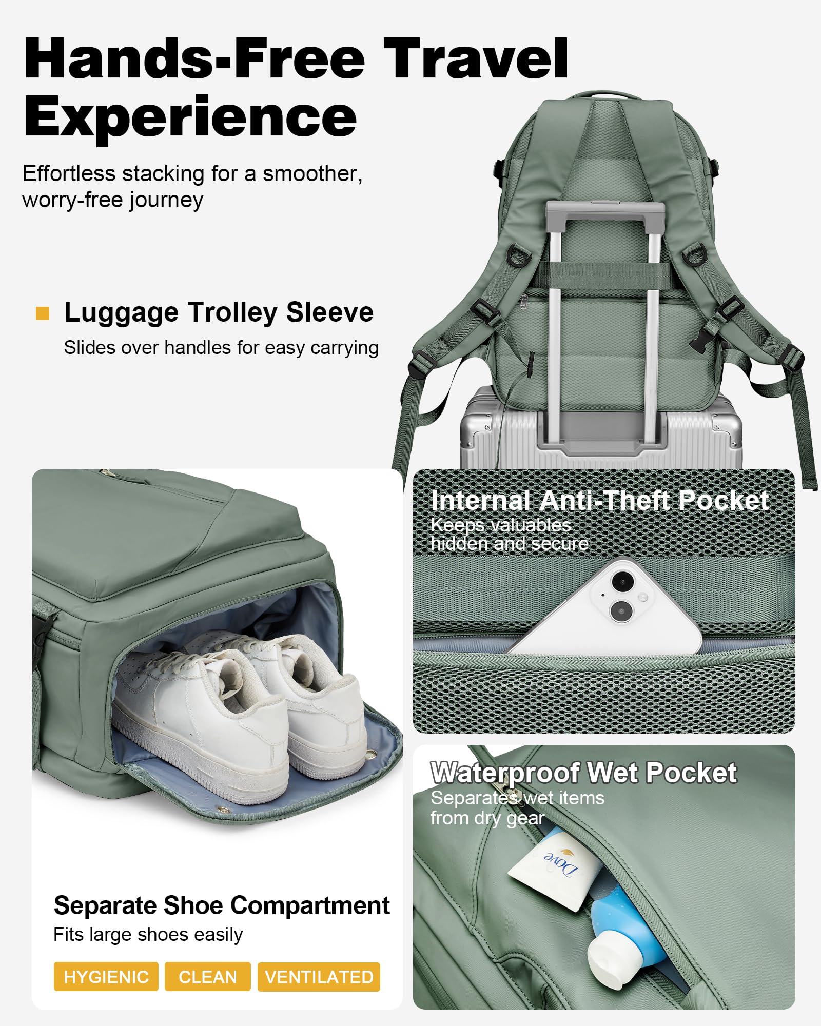 Groß Reiserucksack Vakuum Rucksack Handgepäck Flugzeug Easyjet Handgepäck 45x36x20 Rucksack Herren Damen Mit Laptopfach/Schuhfach Travel Backpack Carry Ons Luggage Mit Vakuumsystem Grün