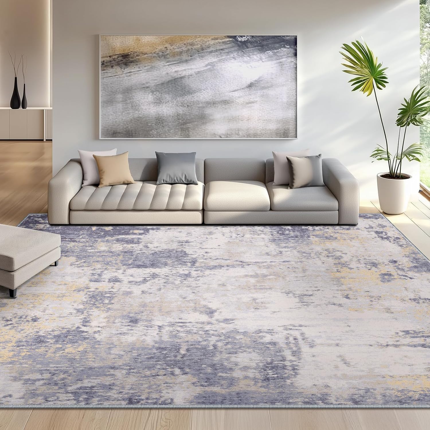 Tapis abstrait violet 150x180cm avec envers antidérapant et poils ras