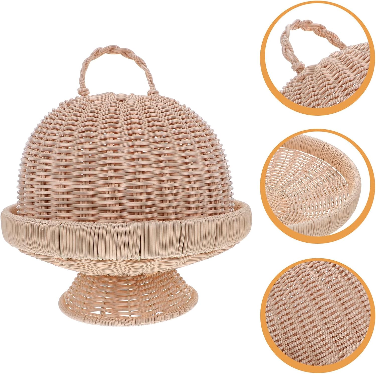 Uonlytech Wicker Basket with Lid and Tray, round Rattan Bread and Fruit Serving Basket, Food Storage Organizer for Kitchen and Holiday Entertaining