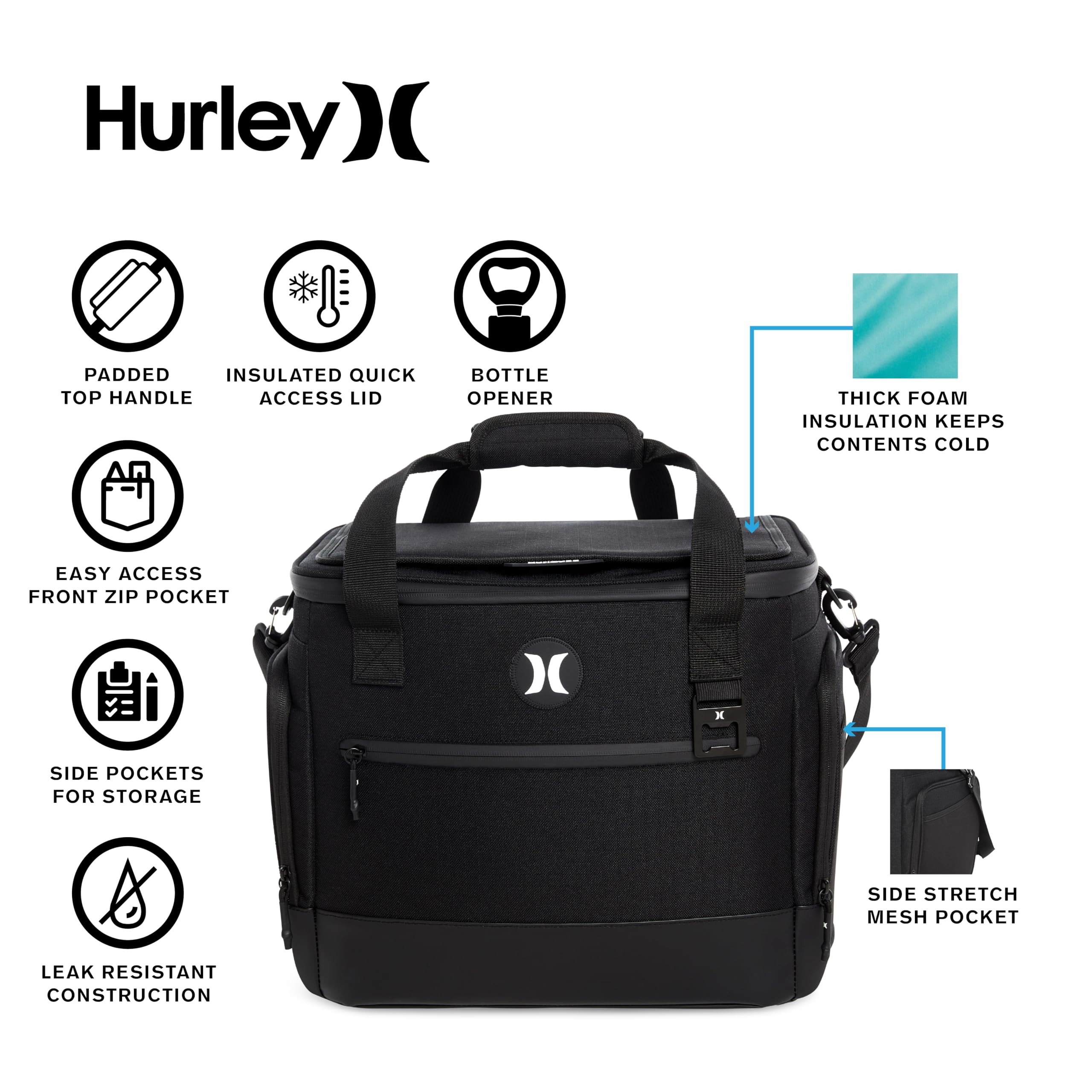 Hurley Bolsa térmica, 20 latas/preta : Amazon.com.br: Moda