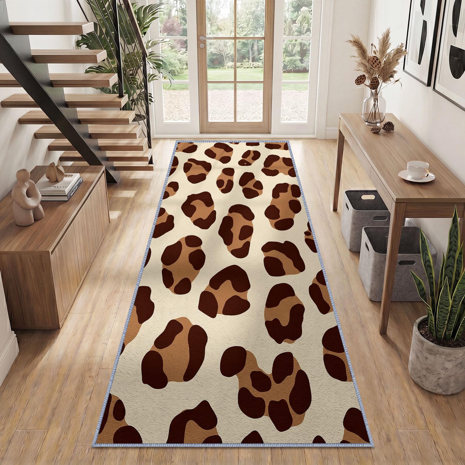 Bieżnik na korytarz, 60 x 240 cm, luksusowy nadruk w panterkę, antypoślizgowy, wytrzymały bieżnik, mata podłogowa z gumowym spodem, można prać, do przedpokoju, kuchni, sypialni, pralni, biura, beżowy