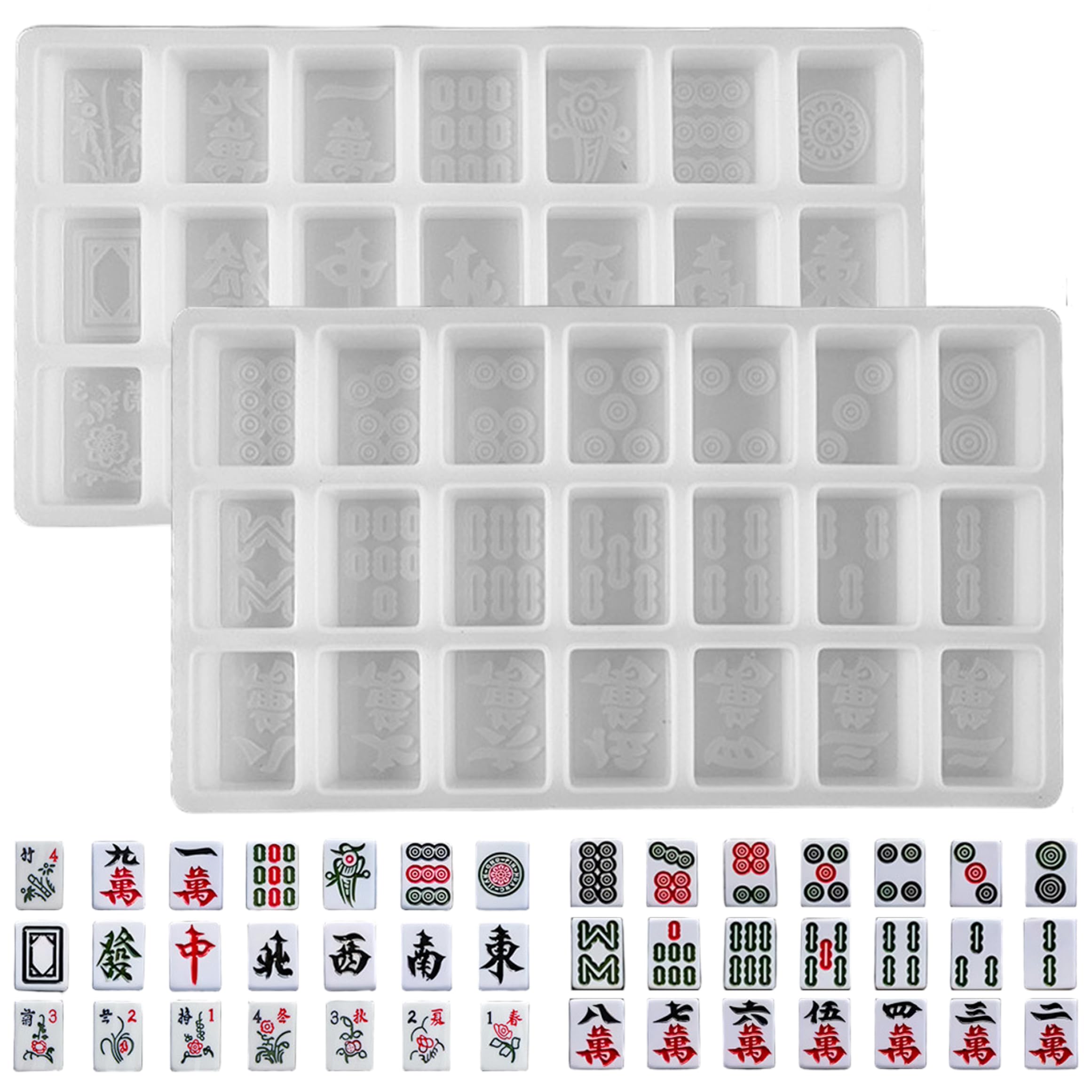 Nukinp 2pcs Mahjong Silicone Molds, Chinese Mahjong Tile Set Epoxy Resin Molds For Diy Tiles, Transparent