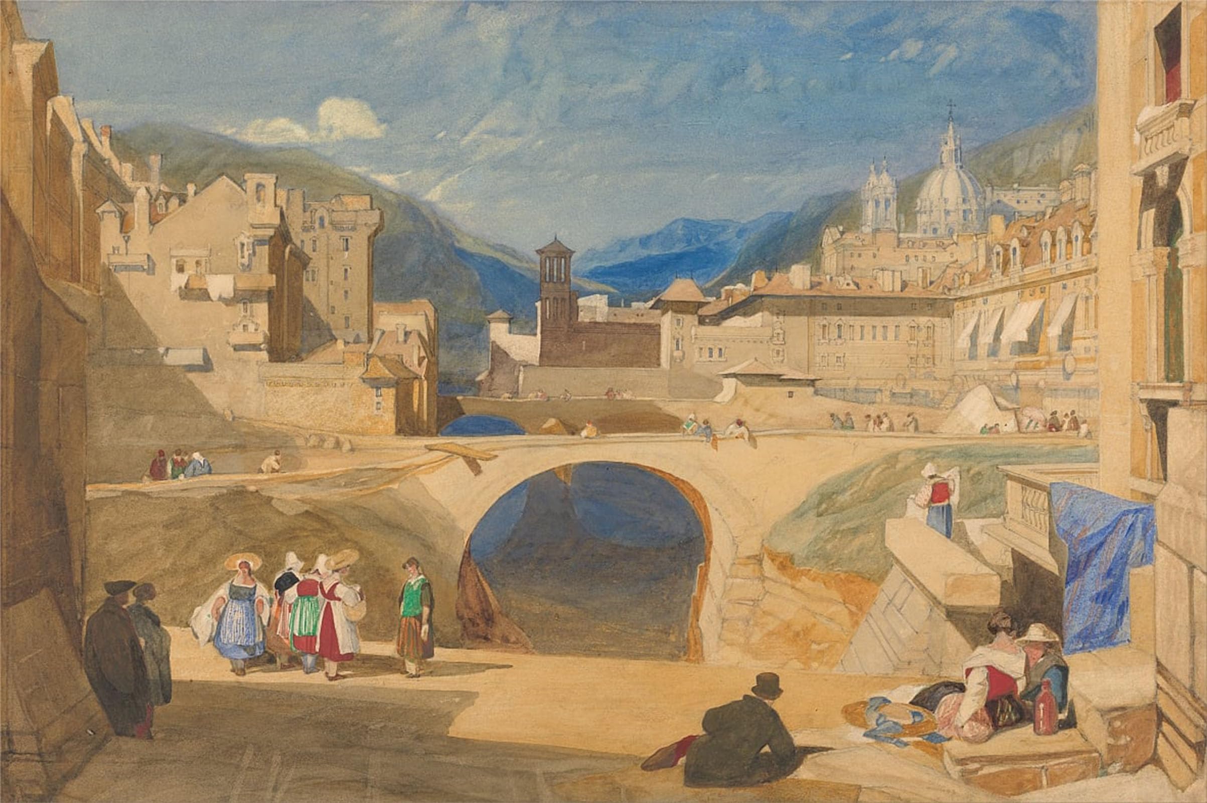 Lienzo puente en una ciudad cuadro clásico John Sell Cotman póster 60x90cm 5