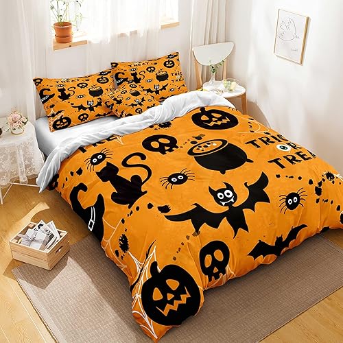 Miniatura 282 de Pumpkin Bedding Halloween Duvet Cover Set Funny Evil Pumpkin Pattern Design Black Halloween Bedding Set Queen 1 Duvet Cover 2 Pillowcases