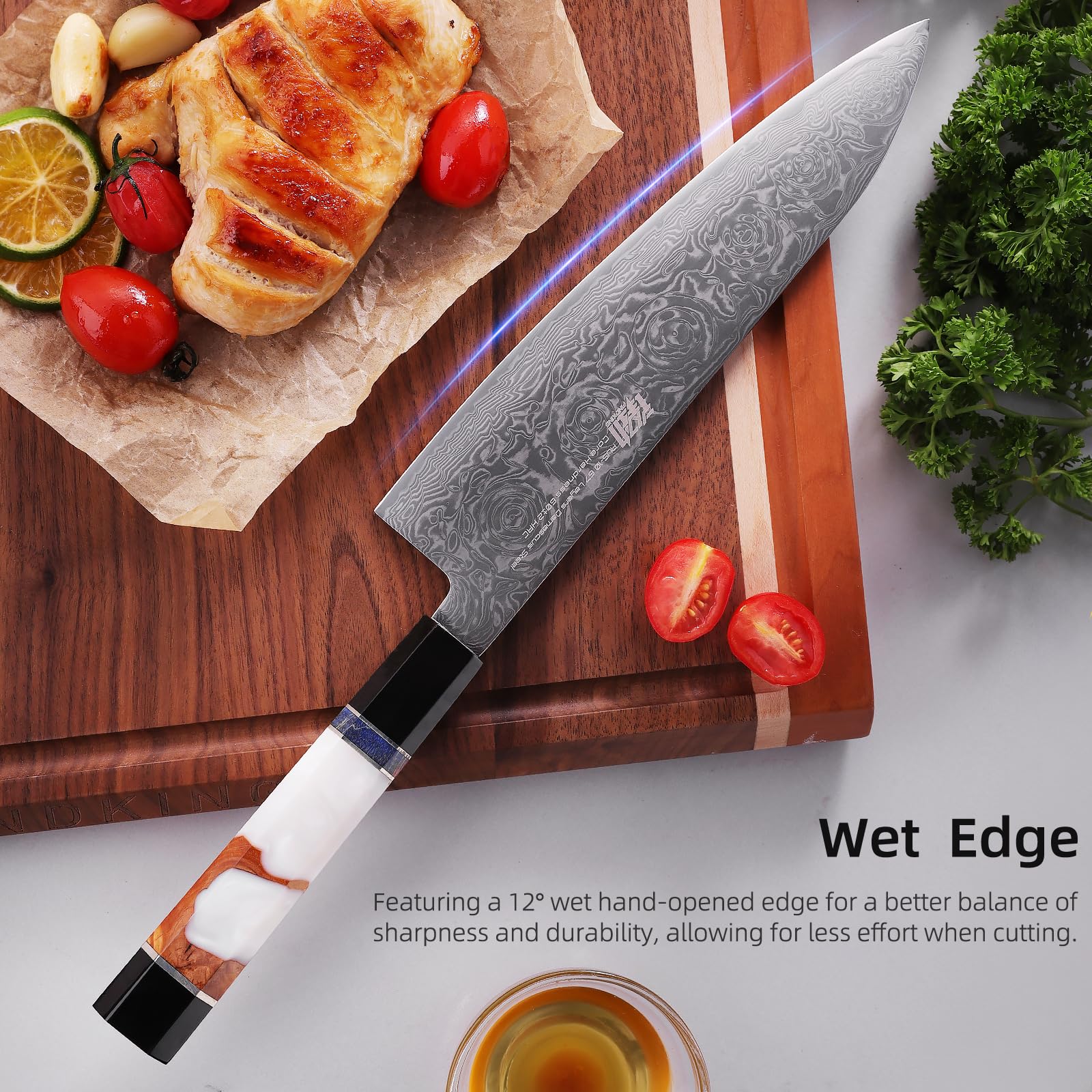 FINDKING 8 Inch Japanese Professional Chef Knife, Damascus Kitchen Blade for Sharp, Sturdy Cuts & Daily Cooking (BLACK-ROSE Series) — Amazon image 4