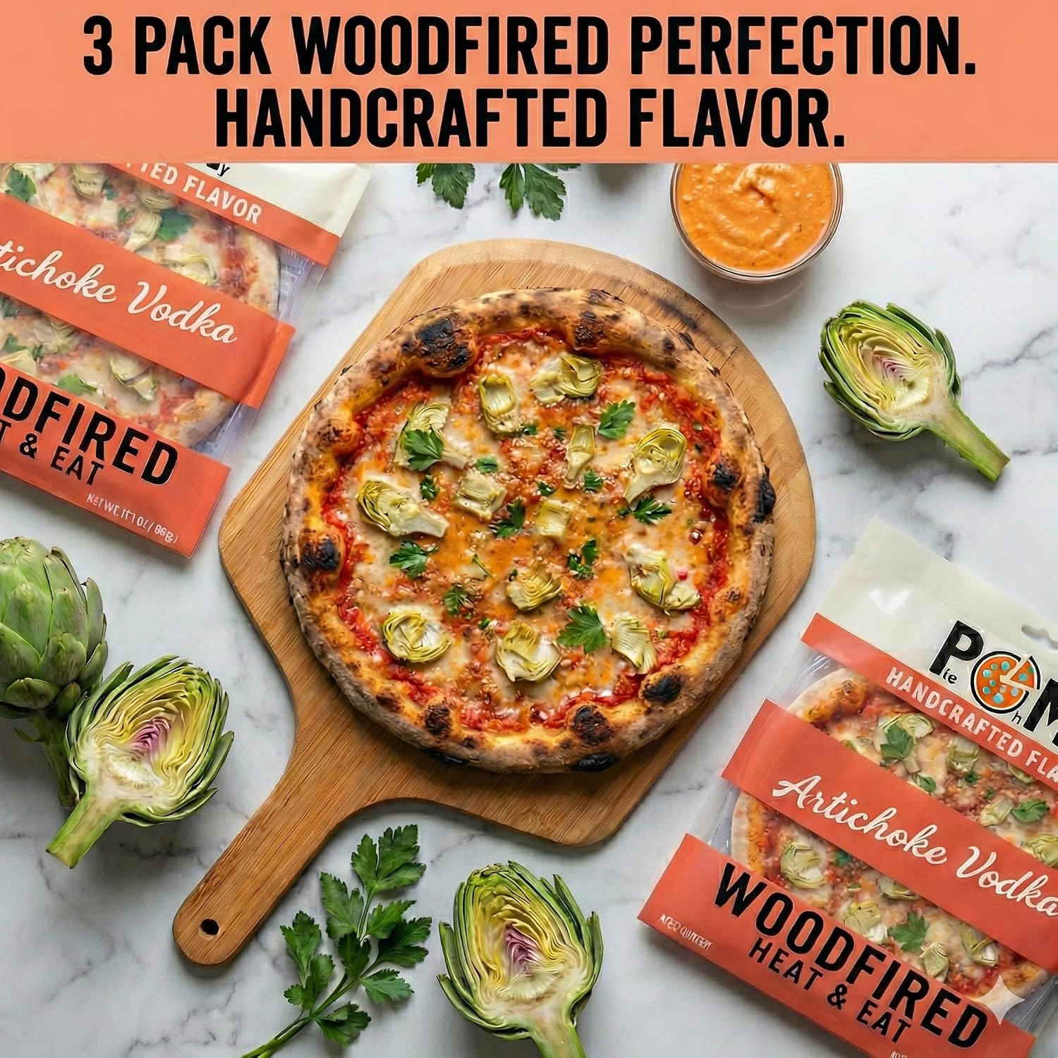 Pie Oh My Artichoke Vodka Wood Fired Pizza, 3 Pack, Frozen Pizza, Ready to Bake