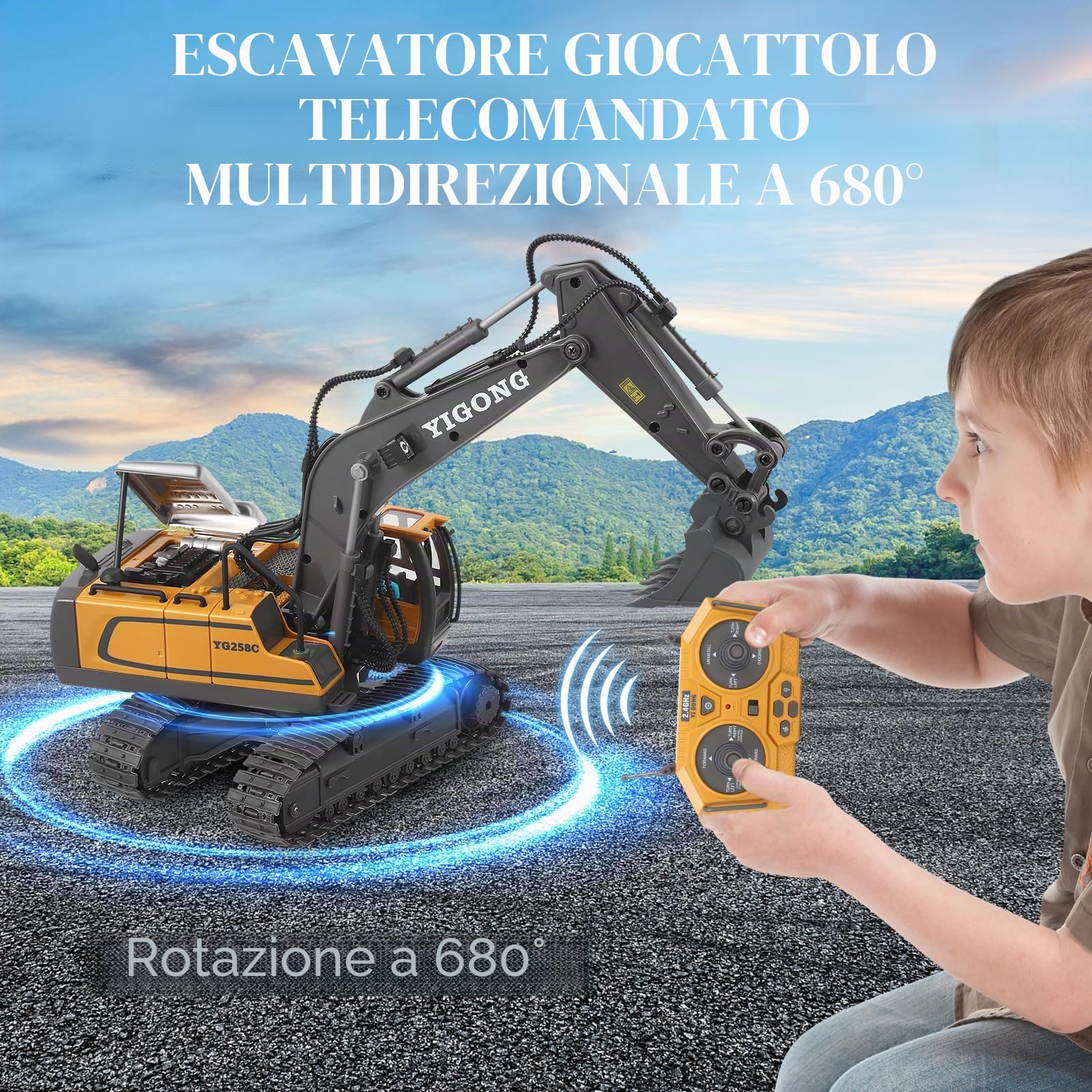 Escavatore Radiocomandato con Pala in Metallo, Giocattolo Ragazzi 6-12 Anni, 11 Canali Ricaricabili RC Ricaricabile con Luci, Regalo Compleanno Bambini Dai 7 ai 10+ Anni