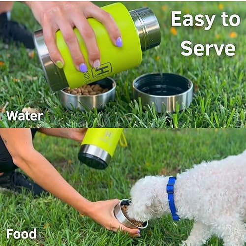 Miniatura 4 de Botella de agua aislada para perros con cuenco desmontable para alimentos y agua, botella de agua de acero inoxidable 3 en 1, perfecta para