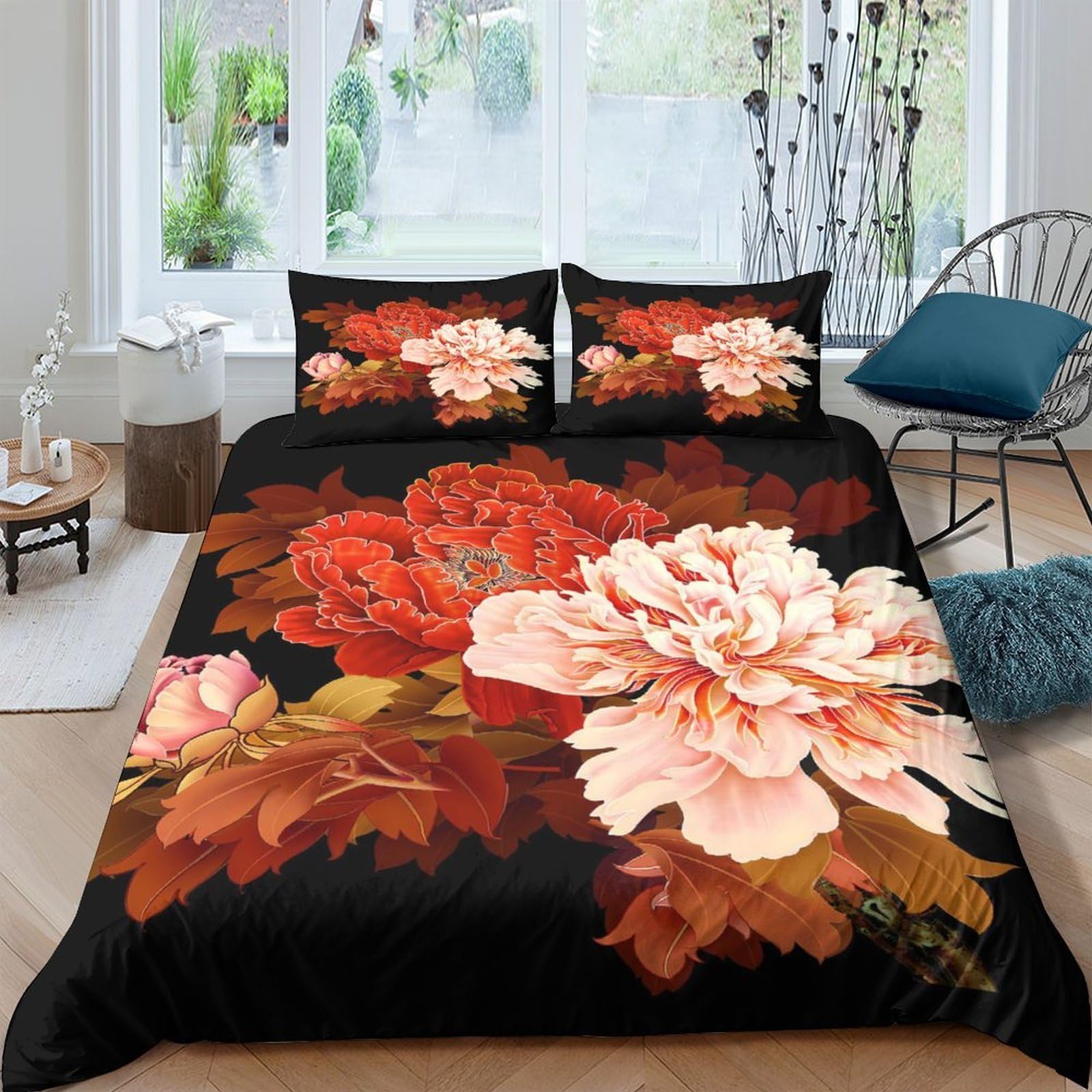 Ctjqhvkz Style-6 3D Printed Red Peony Fitted Sheet Microfiber Floral Bed Cover For Bedroom Guest Room Mattress Protection Decor Single（135X200cm）