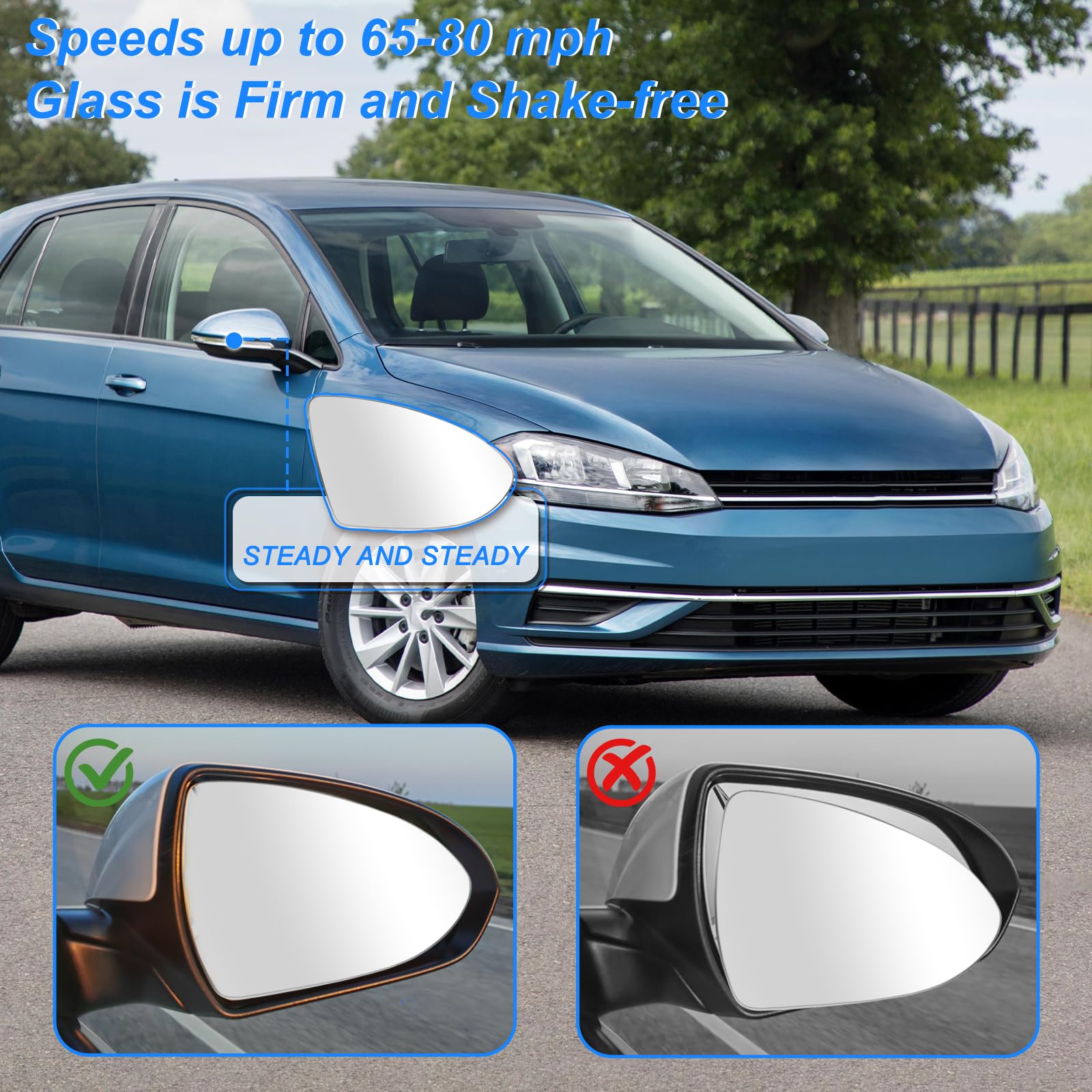 Spiegelglas Golf 7 Rechts Beheizbar Asphärisch- Spiegelglas Ersatzspiegelglas Außenspiegel Rechts,Außenspiegel Glas Passend für Golf 7 mit Trägerplatte - 5