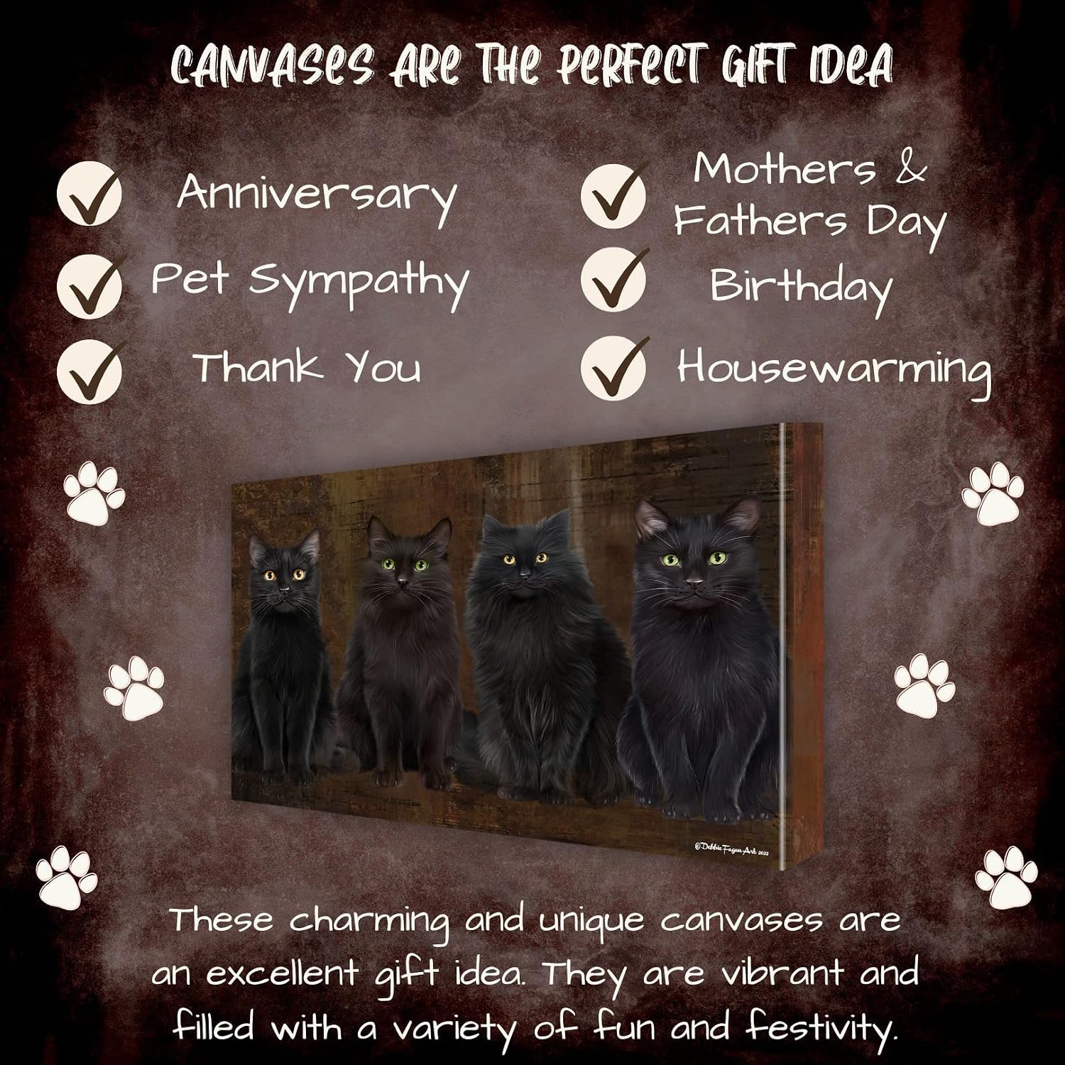 Rustic with Black Cats Canvas Wall Art - Premium Quality Ready to Hang Room Decor - Pecan Floating Framed 16" x 16"