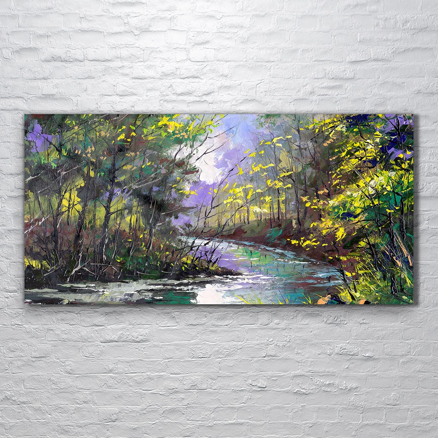 Coloray Pintura acrílica Vidrio Acrílico 120x60cm Cuadro De Pared Sala De Estar Arte Mural - Paisaje del río de otoño