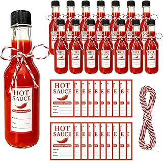 15 Set 5 oz Hot Sauce Bottles Gift Set, Clear Glass Woozy Bottles with Leak Proof Screw Caps and Labels, Reusable for Homemade Hot Sauce, Oils, DIY Crafts