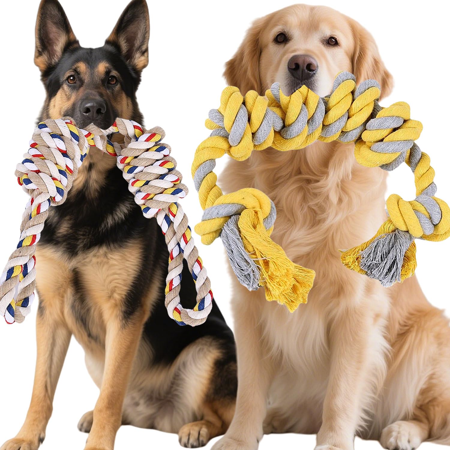 Speedy Panther Dog Rope Toys for Large & Medium Dogs, 2 Pack 60cm Tug of War Toy for Aggressive Chewers 100% Cotton Rope Toy