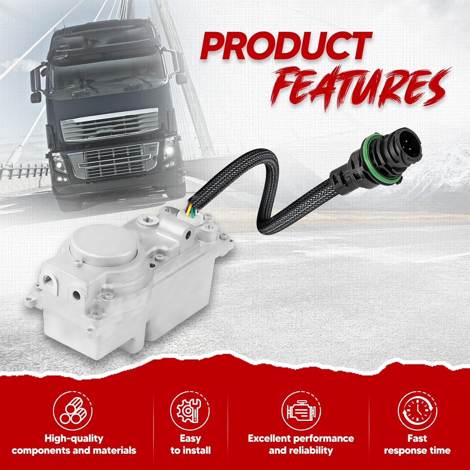 Turbo Actuator with Calibrator Fit for Volvo D11 D12 D13 D16 2008-2016, 24V/12V, Turbocharger Actuator VGT, Replace# 85019731, 85113091, 21517180, 21754439, 85003746, 599-5002