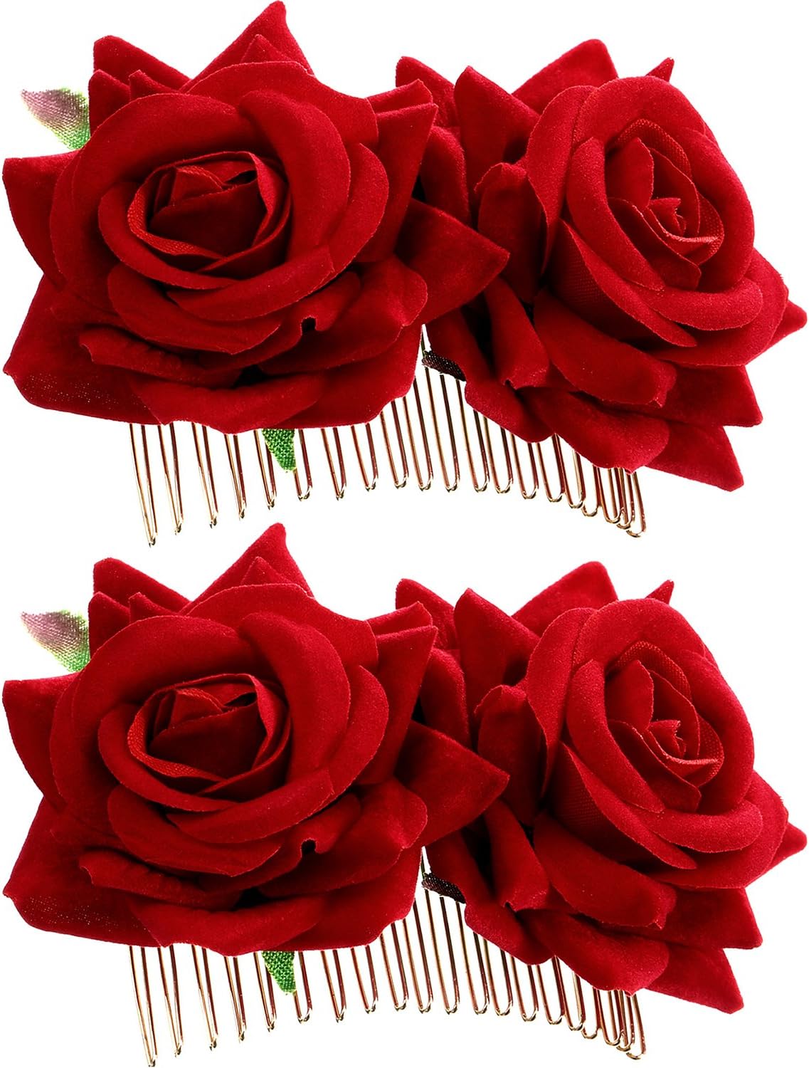 2 Pack Rose Flower Hair Clip Women Rose Flower Hair Accessories Wedding Hair Clip Flamenco Dancer (Red)