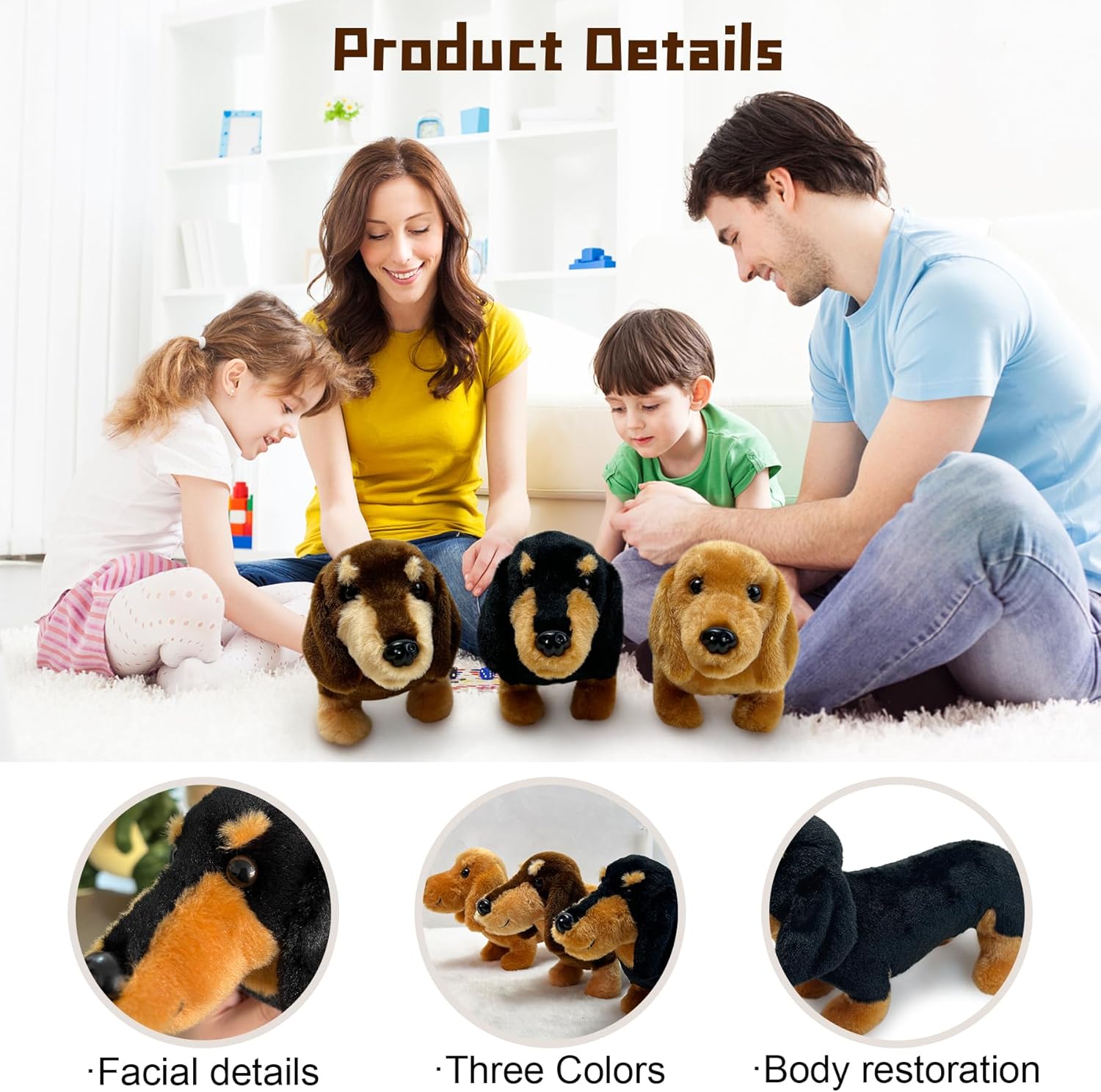 3Pcs Dachshund Dog Stuffed Animal 9.8" Stuffed Animals Set Cute Plush Stuffed Dogs Soft Cuddly Dog Toy for Birthday Children's Party, Best Gift for Kids Puppy Stuffed Toy