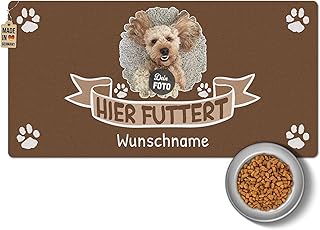 PR Print Royal Napfunterlage mit Foto & Name selbst gestalten - Hier futtert - Futtermatte für Hunde & Katzen - Personalisierte Geschenkidee, Waschbar | 80 x 40 cm, rutschfest