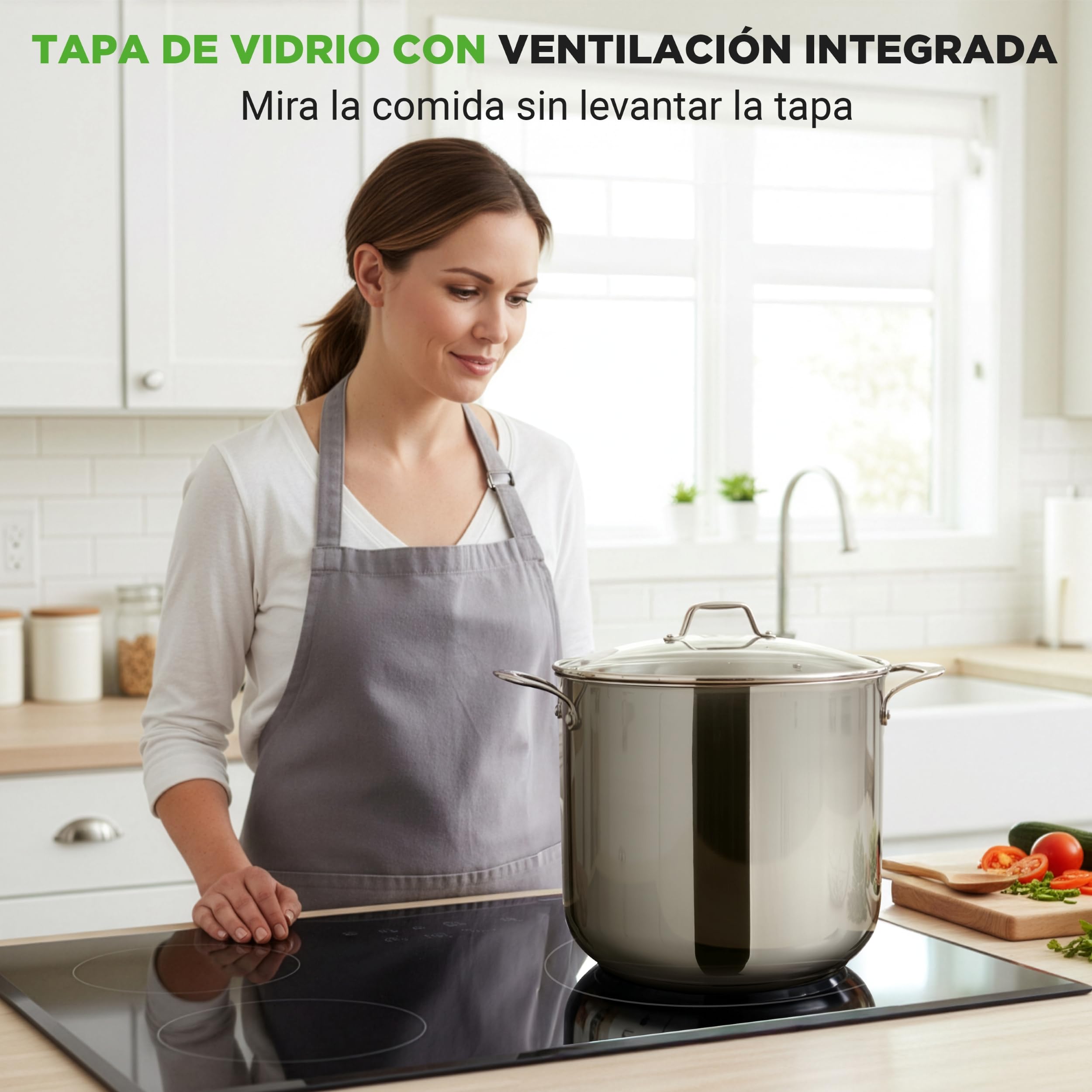 Nutrichef Olla induccion grande, 15 cuartos, Acero inoxidable 18/8, Induccion, Tapa, Caldo, Estofado