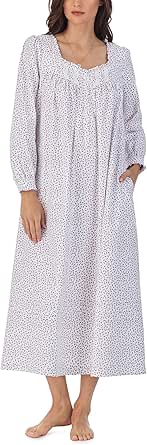 Eileen West Vestido De Manga Larga Con Cuello Alto De Franela De Algodón, Ditsy Rosebuds