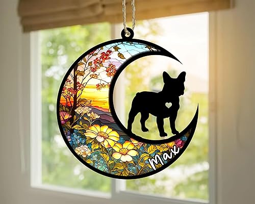 Miniatura 4 de NAZENTI Atrapasoles personalizado de bulldog francés-francés conmemorativo, adorno de Navidad de bulldog francés-francés con nombre, atrapasador de