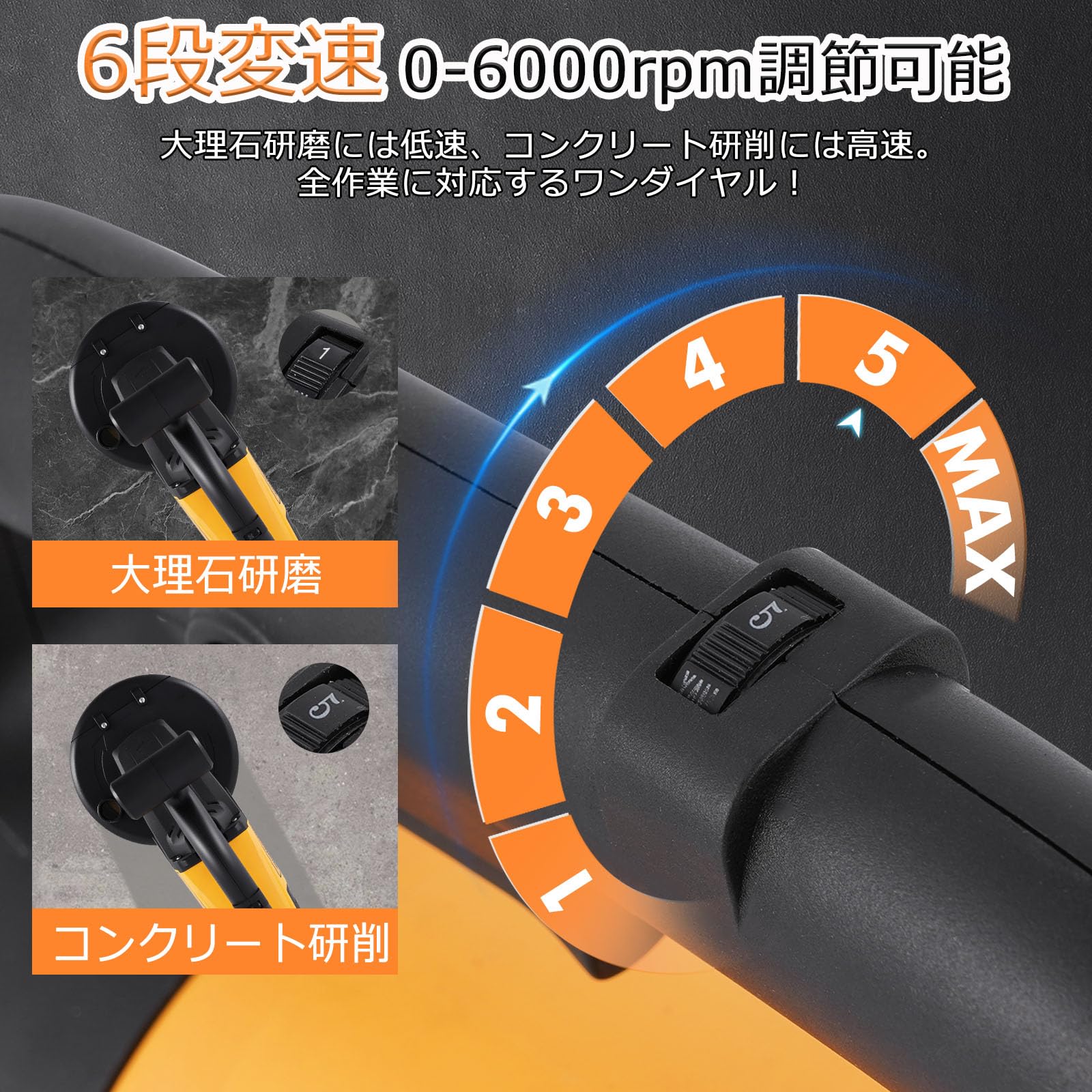 MXBAOHENG 【2025新登場】 コンクリート床研磨機 ポリッシャー 3800ｗ 電動カンナ 0~6000rpm 6段変速 コンクリート鏡面仕上げ レイタンス層除去 エポキシ舗装 補助輪・延長ハンドル付き DIYからプロまで適用