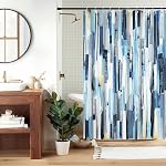 Boho Rideau de douche pour salle de bain Résumé Gris Bleu Aquarelle Rideau de Douche Set avec Crochets Art Contemporain Brosses Tissu imperméable Rideaux de douche 72x72inches