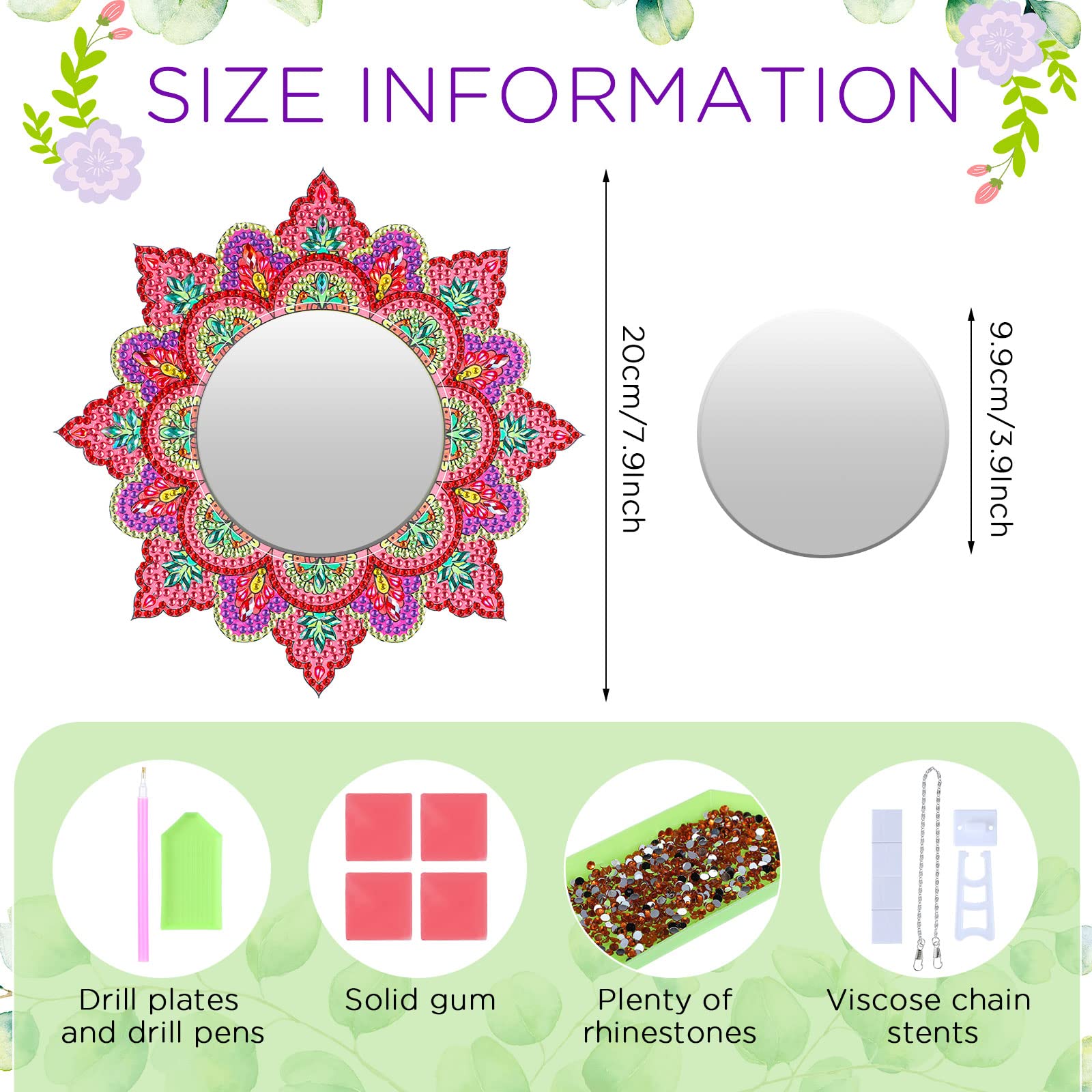 Weysat 2 Pack DIY Diamond Painting Mirror Set 5D Mandala Crystal Diamond Mirror Gift Special Shaped Art Rhinestone Makeup Mirror for Adults Beginner Arts Crafts Kit Birthday Gift Home Decor