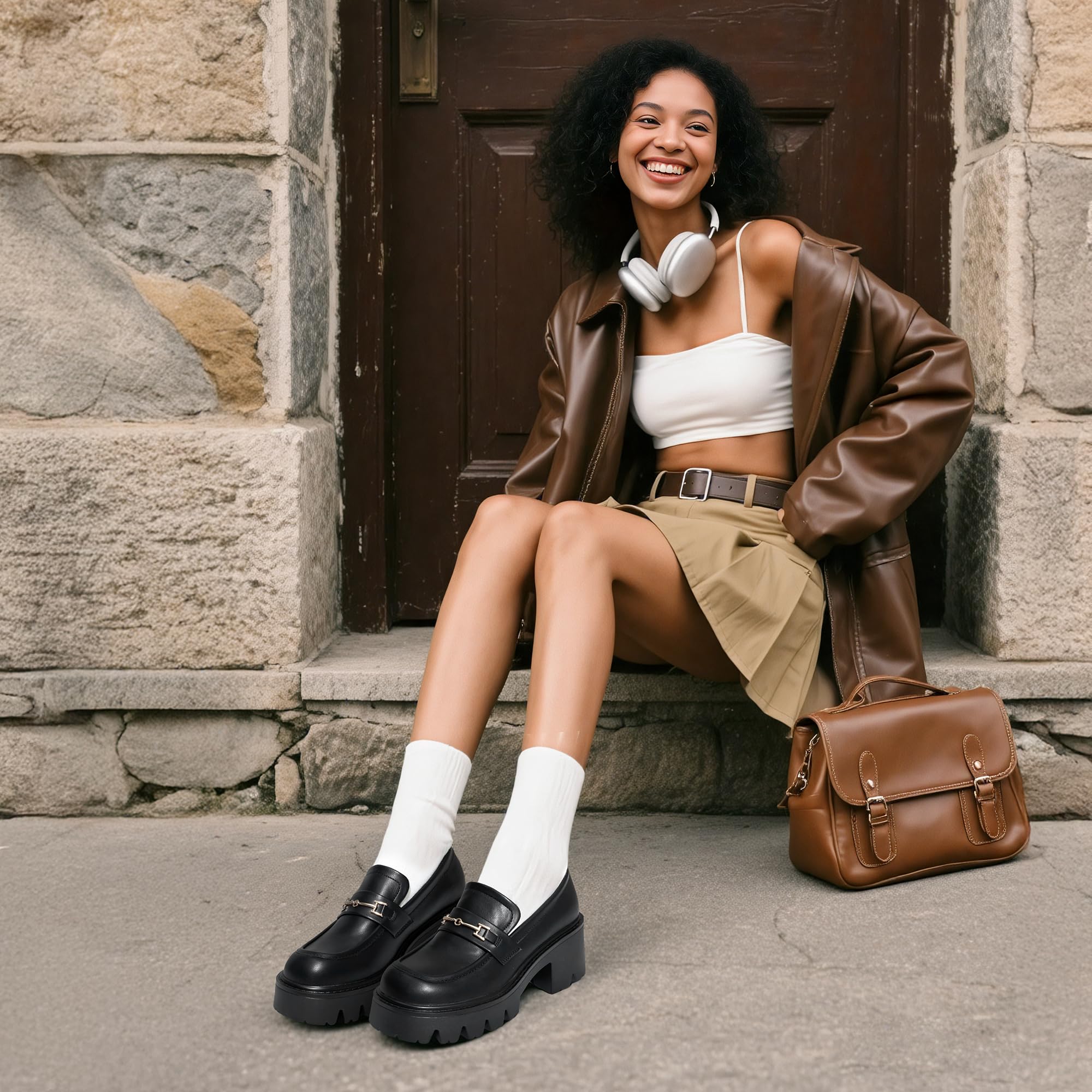 DREAM PAIRS Mocassin Femme Confortables à Plateforme, Mocassins en Cuir à Enfiler, Chaussures Loafers Habillées pour Bureau et Quotidien