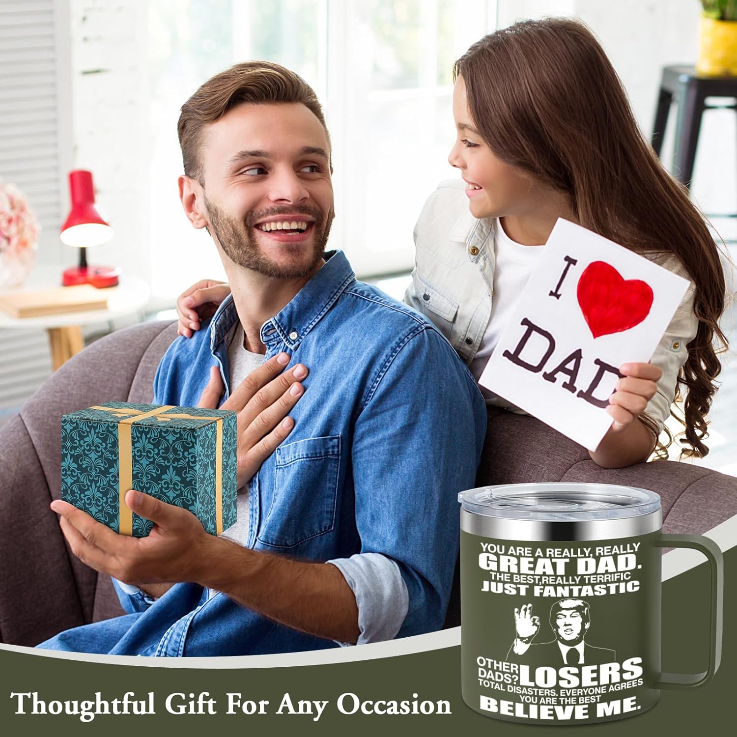 Gifts for Dad from Daughter, Son - Father’s Day, Birthday, Christmas Ideas Funny Gifts for Daddy, Papa - 14 Oz Coffee Mug (Dad Green) - Image 7