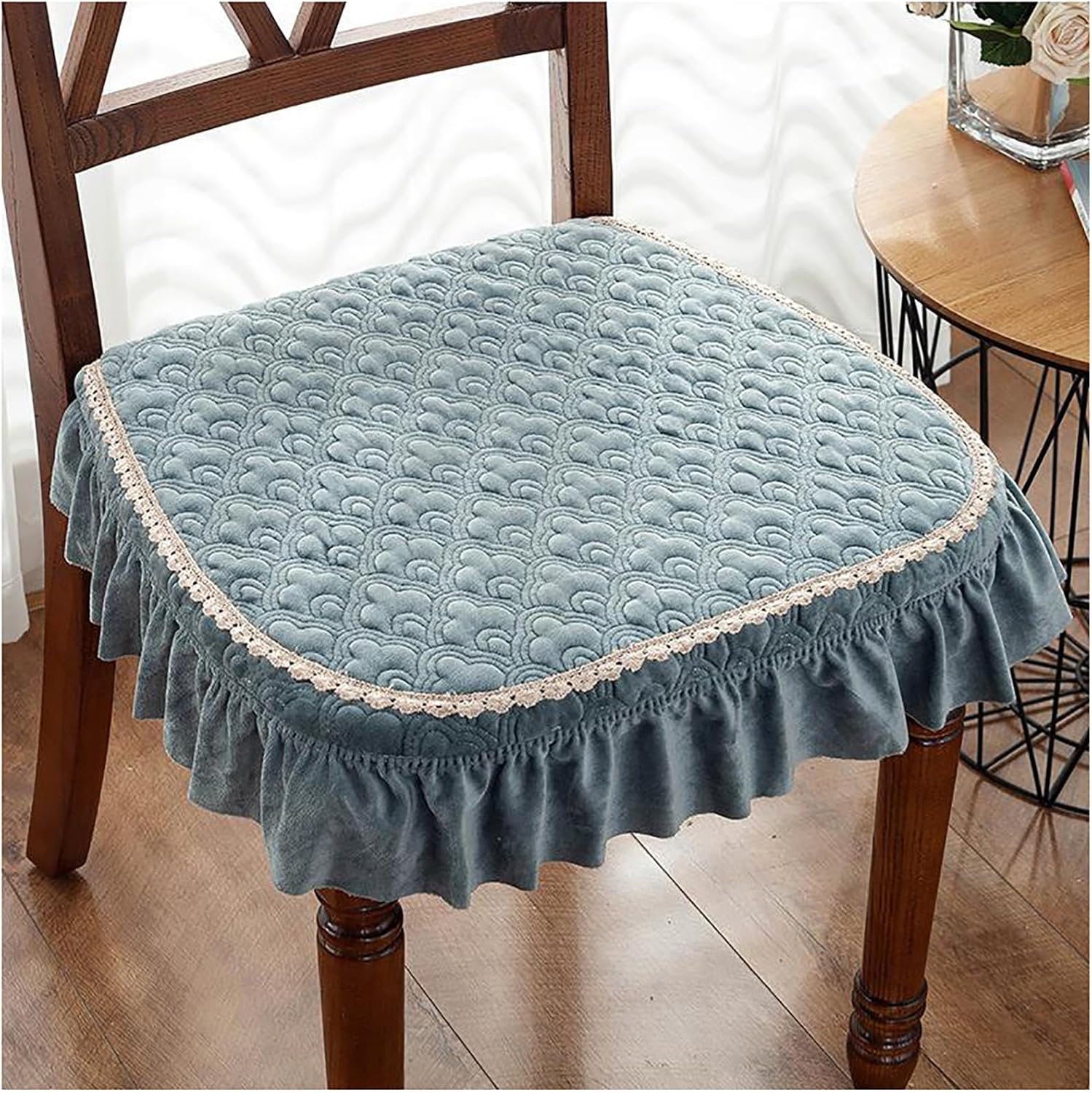 Luxury European Square Chair Covers with Lace Ruffle Non Slip Thicken